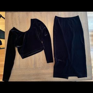Velvet crop top and skirt set